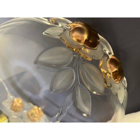 Vintage Mikasa Gilded Rose Gold Accented Frosted Leaf Crystal Clear  fruit Bowl - Picture 15 of 16